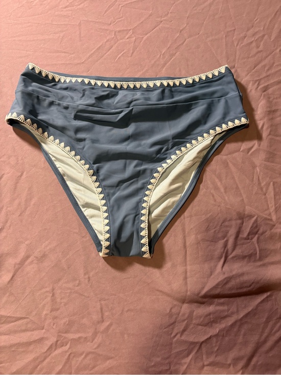 Cupshe Other - Cupshe Slate Blue High-Waist Bikini Bottom with Cream Trim